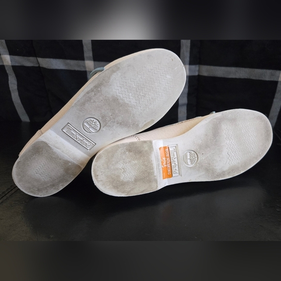 Timberland Art. Classic Boat Leather Unlined Boat Shoe Cream Blue EUC 6.5 - Picture 8 of 9